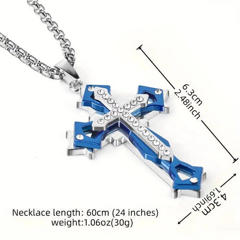 Titanium Creative Multi-Layer Cubic Zirconia Cross Pendant Necklace