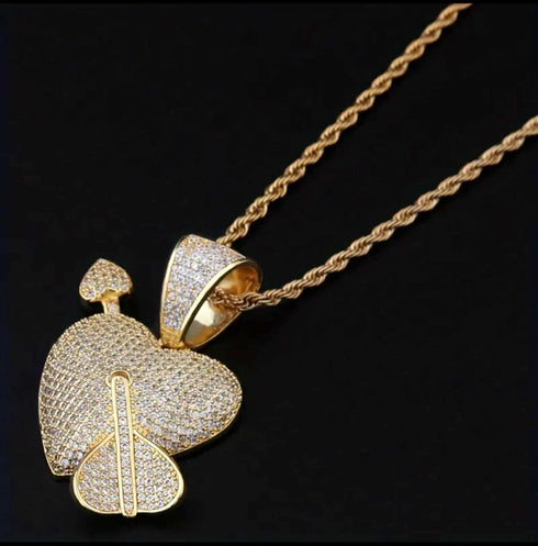 Iced Out Arrow Heart Bling 18K Gold Plated Cubic Zirconia Pendant Necklace