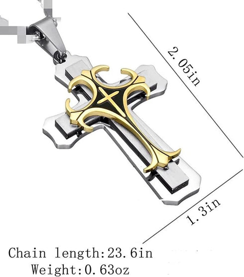 Titanium Creative Multi-Layer Gold Silver Cross/CZ Owl Pendant Necklace