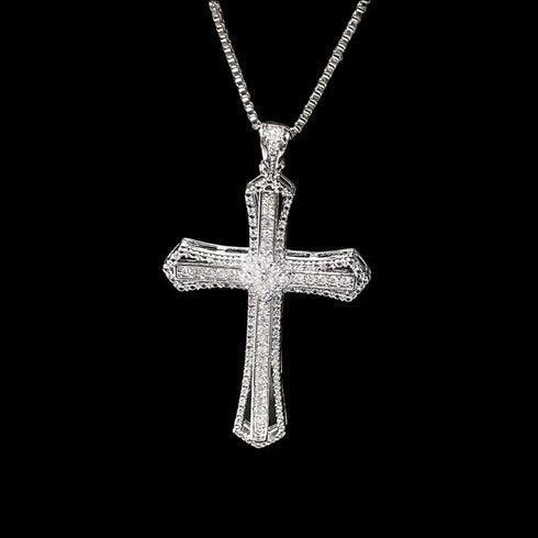 Iced Out Bling 14K Gold Plated Cubic Zirconia Blessed Cross Pendant Necklace