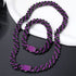 2Pc FULLY ICED Bling Rhodium Plated Purple Black CZ Cuban Link Necklace+Bracelet