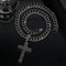 Rhodium Plated Iced Out Black CZ Cuban Chain Cross Pendant & Necklace