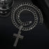 Rhodium Plated Iced Out Black CZ Cuban Chain Cross Pendant & Necklace
