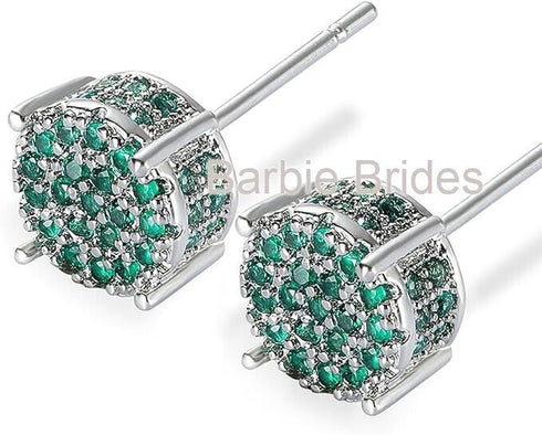 Micro Pave 14K Gold Plated Green Cubic Zirconia Men Women Cluster Stud Earrings