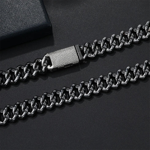 2Pc FULLY ICED Bling Rhodium Plated Purple Black CZ Cuban Link Necklace+Bracelet