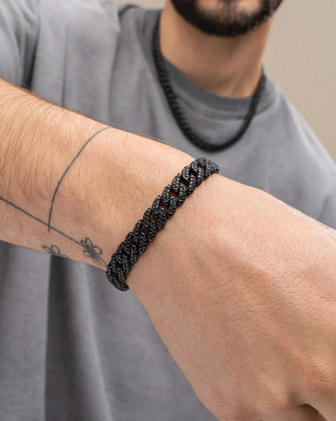 2 Pcs Men Women FULLY ICED Black Rhodium Plated Cubic Zirconia Necklace & Bracelet