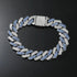 2 Pc Men Women FULLY ICED Rhombus Blue Cuban Link Chain 2Row CZ Necklace & Bracelet