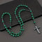 Green Malachite & Hematite Beaded Rosary Cross Pendant Necklace