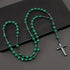 Green Malachite & Hematite Beaded Rosary Cross Pendant Necklace