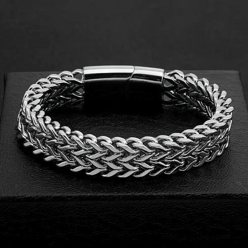 Stylish Men's High Quality Titanium Steel Double Curb Chain Magnetic Bracelet