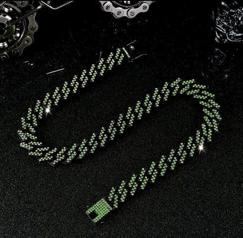 2Pcs FULLY ICED Gun Black Rhodium Plated CZ Cuban Link Hip Hop Necklace+Bracelet