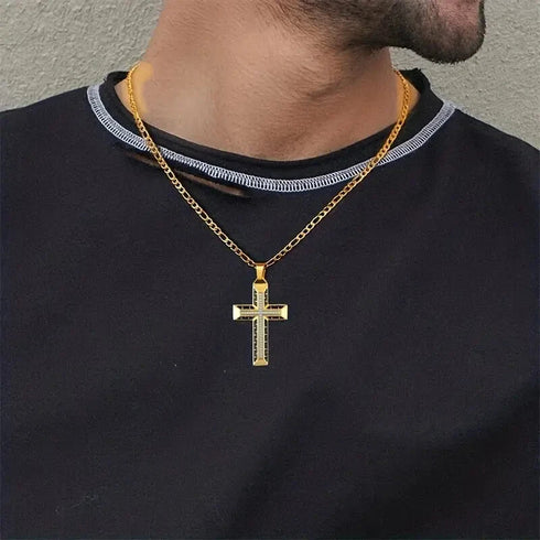 Iced Out Bling 18K Gold Plated Cubic Zirconia Cross Pendant Necklace