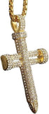 Men's Exquisite Iced Micro Pave 14K Gold Plated CZ Nail Cross Pendant Necklace