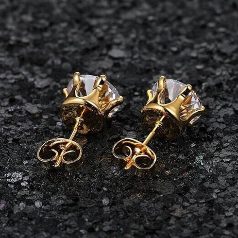 6Pairs 14K Gold Plated Cubic Zirconia 3/4/5/6/7/8mm Stud Earrings For Men Women