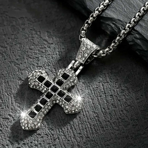 Men's Exquisite Iced Micro Pave 14K Gold Plated CZ Nail Cross Pendant Necklace