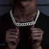 2Pc FULLY ICED 14K White Gold Plated CZ Miami Cuban Link Chain Necklace & Bracelet