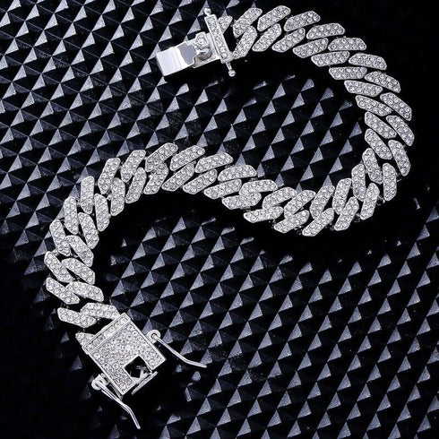 Iced Out 14K Gold Plated CZ Ankh Cross/Avant-Garde 2Tone Cuban Necklace & Bracelet