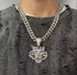 3 Pc Iced Out 14K Gold Plated CZ Tiger Head Pendant & Cuban Chain Necklace & Bracelet