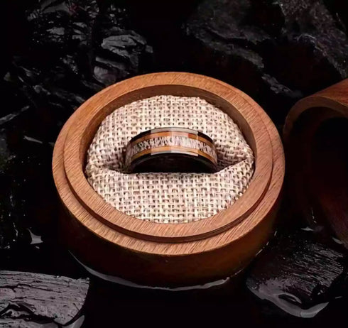 Men's 8mm Tungsten Deer Antler Whiskey Barrel Wood Inlay Engagement Wedding Band