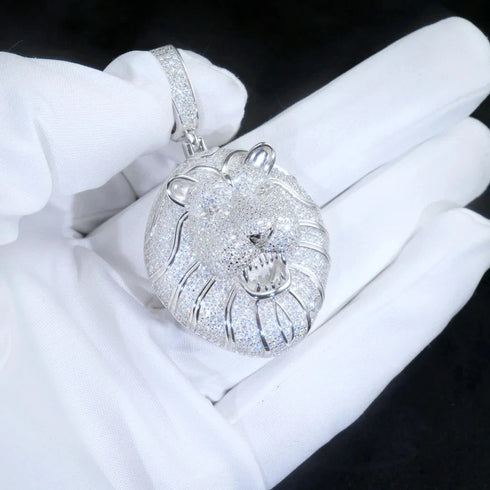 3-Pcs Iced Out 14K Gold Plated CZ Lion Head Pendant W/Cuban Necklace & Bracelet