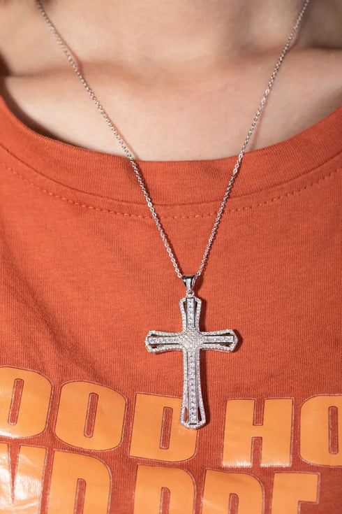 Iced Out Bling 14K Gold Plated Cubic Zirconia Blessed Cross Pendant Necklace