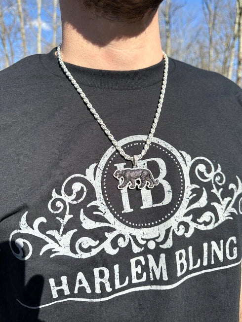 Iced Out 14K Gold Plated Cubic Zirconia Black Jaguar Panther Pendant Necklace