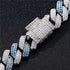 2 Pc Men Women FULLY ICED Rhombus Blue Cuban Link Chain 2Row CZ Necklace & Bracelet