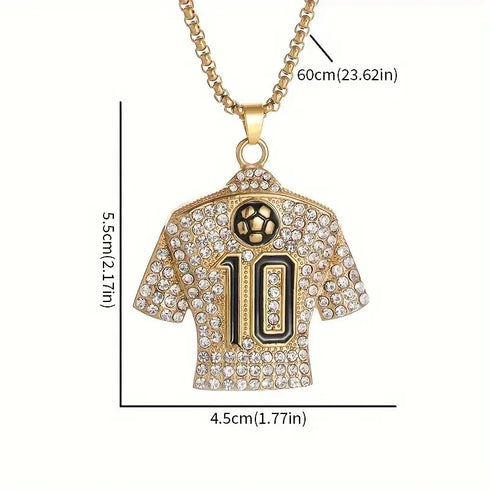 Fully Iced Soccer Jersey Number10 Titanium CZ Hip Hop Bling Pendant Necklace