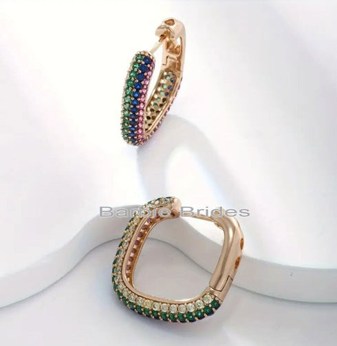 Multicolor Micro Pave 14K Gold Plated Cubic Zirconia Women U-Shape Hoop Earrings