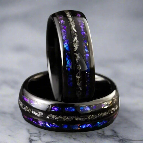 Men's 8mm Gunmetal Tungsten Nebula Meteorite Inspired Comfort-Fit Wedding Band