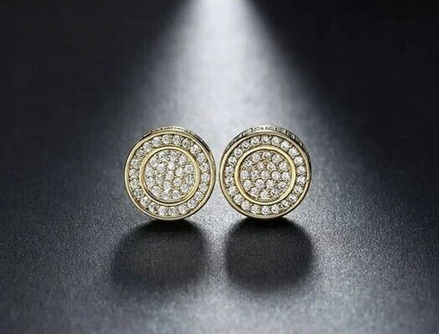 Exquisite Micro Pave 18K Gold Plated 5A Cubic Zirconia Men Women Stud Earrings