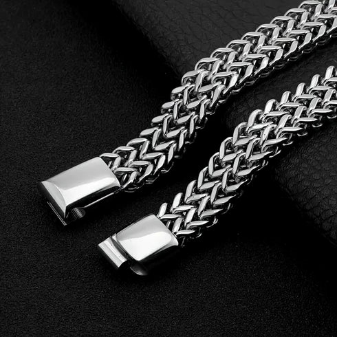 Stylish Men's High Quality Titanium Steel Double Curb Chain Magnetic Bracelet