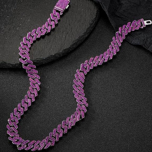 2Pcs FULLY ICED Bling Gun Black Rhodium Plated CZ Cuban Chain Necklace+Bracelet