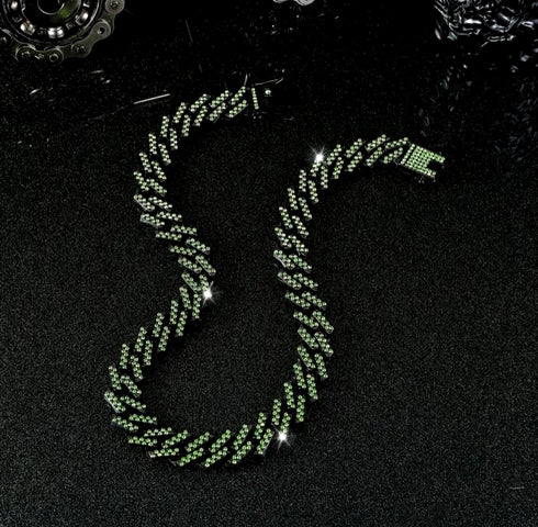 2Pcs FULLY ICED Gun Black Rhodium Plated CZ Cuban Link Hip Hop Necklace+Bracelet