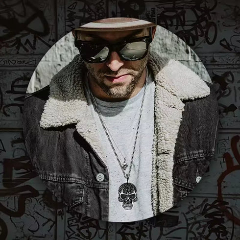 Iced Out 14K White Gold Plated Cubic Zirconia Sugar Skull Head Pendant Necklace