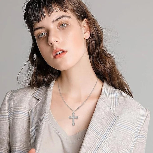 Iced Out Bling 14K Gold Plated Cubic Zirconia Blessed Cross Pendant Necklace