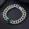 Fully Iced 14K White Gold Plated Green Cubic Zirconia Cuban Link Bracelet