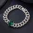 Fully Iced 14K White Gold Plated Green Cubic Zirconia Cuban Link Bracelet
