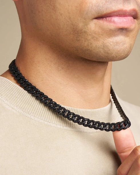 2 Pcs Men Women FULLY ICED Black Rhodium Plated Cubic Zirconia Necklace & Bracelet