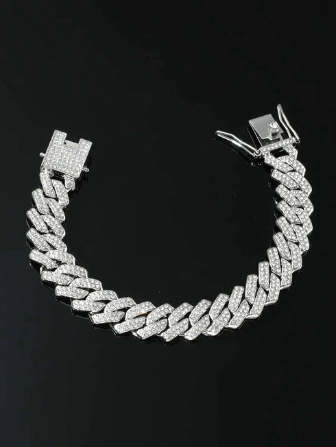 Iced Out 14K Gold Plated CZ Ankh Cross/Avant-Garde 2Tone Cuban Necklace & Bracelet