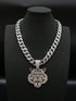 3 Pc Iced Out 14K Gold Plated CZ Tiger Head Pendant & Cuban Chain Necklace & Bracelet