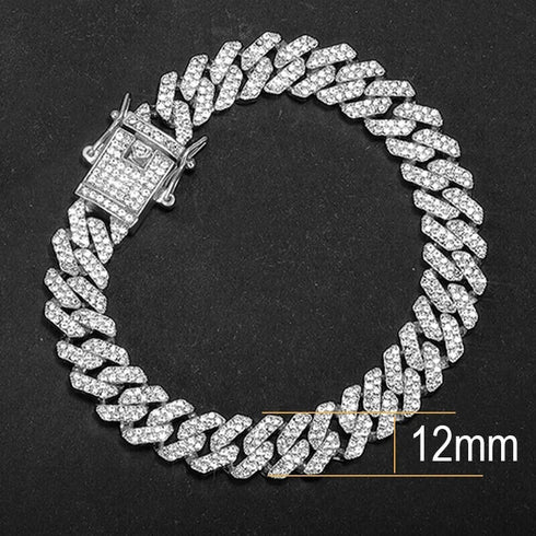 2 Pcs Iced Out Silver & Gold 18K Gold Plated Bling CZ Cuban Miami Link Bracelet
