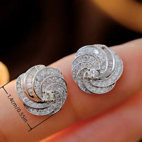 Delicate 14K White Gold-Plated Cubic Zirconia Stud Earrings for Women