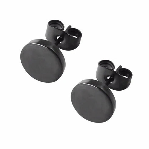 3Pairs 316L Surgical-Steel Flat Round Black Silver Gold Men Women Stud Earrings