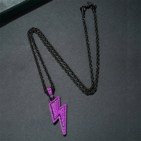 2Pc FULLY ICED Bling Rhodium Plated Purple Black CZ Cuban Link Necklace+Bracelet