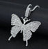 Iced Out Paved 14K White Gold Plated Cubic Zirconia Butterfly Pendant Necklace