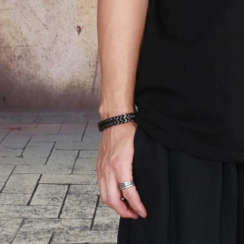 Stylish Men's High Quality Titanium Steel Double Curb Chain Magnetic Bracelet