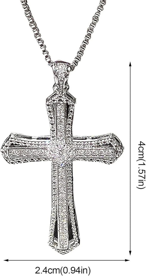 Iced Out Bling 14K Gold Plated Cubic Zirconia Blessed Cross Pendant Necklace