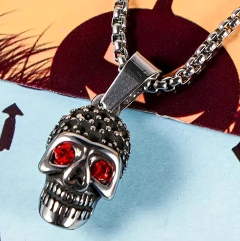 Iced Out 14K White Gold Plated Cubic Zirconia Sugar Skull Head Pendant Necklace