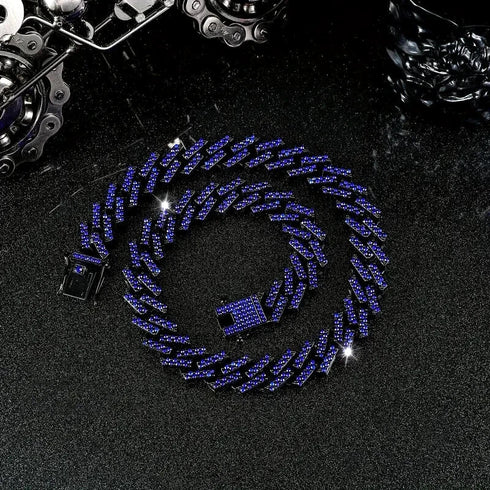 2Pcs FULLY ICED Gun Black Rhodium Plated CZ Cuban Link Hip Hop Necklace+Bracelet